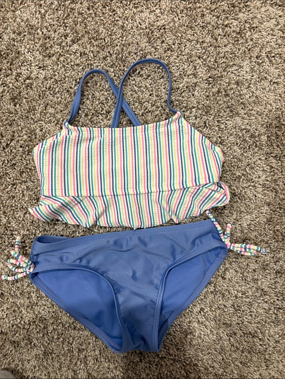 Cat & Jack Blue Bottoms with Multi-Color Striped Ruffle Tankini